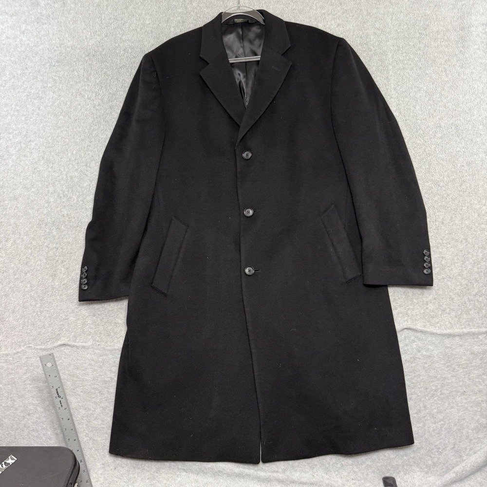 Jos A Bank Signature Collection Trench Overcoat‎ 100% Cashmere Mens 40 Black